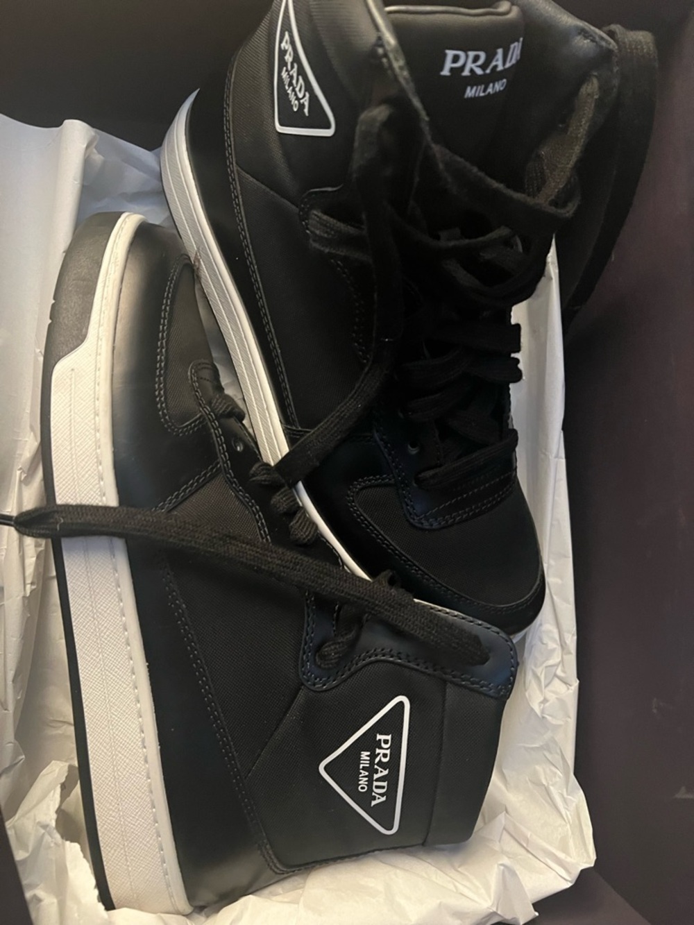 Prada Men's Black and White High-Top Sneakers size 36(6) - Picture 11 of 11